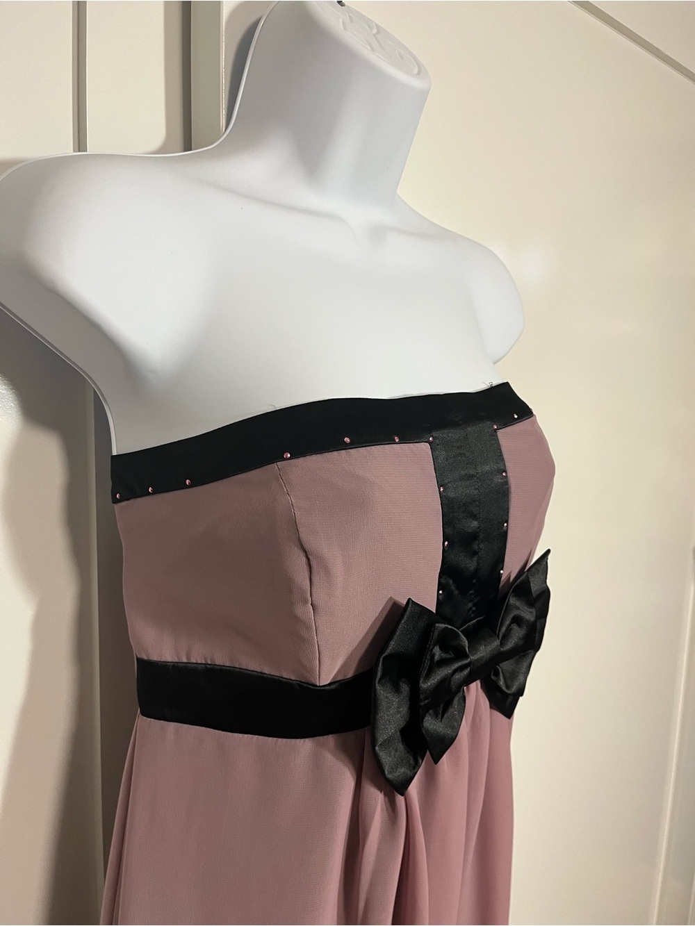 Strapless Lavendar Chiffon Dress Black Bow Accent Size 10 Formal Prom Cocktail - Picture 5 of 9
